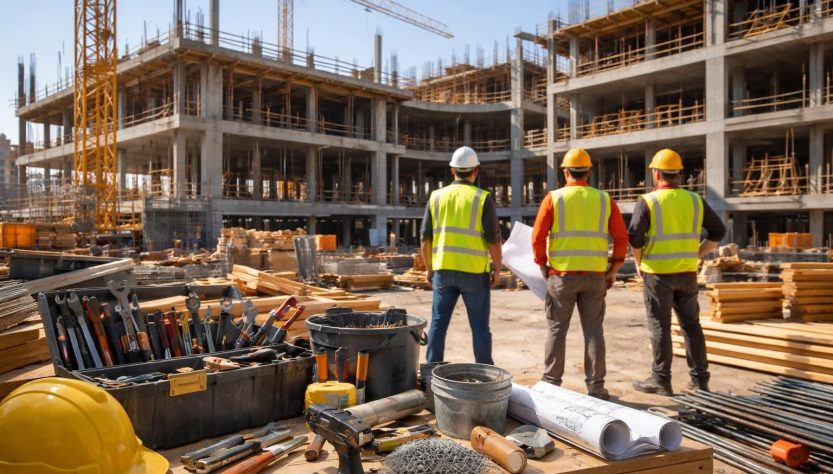 chantier-ouvriers-gilets-batiment-moderne